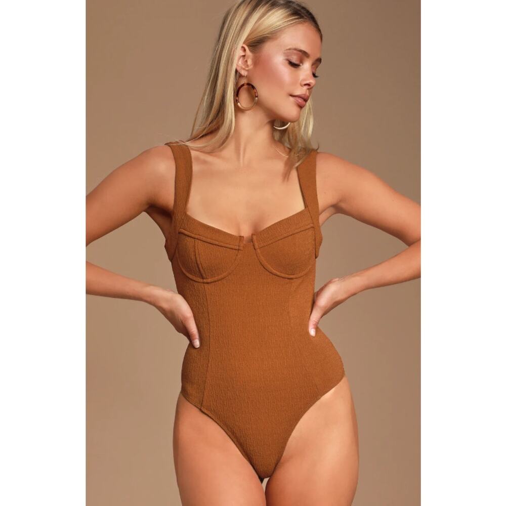 ASTR the‎ Label Women’s Angela Underwire Bodysuit Stretch Soft Size S Rust Brown